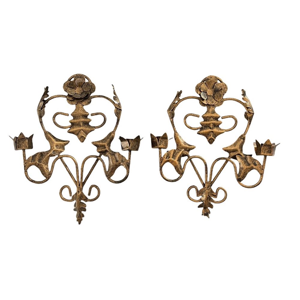 Brass-colored Metal Candle Sconces - a Pair